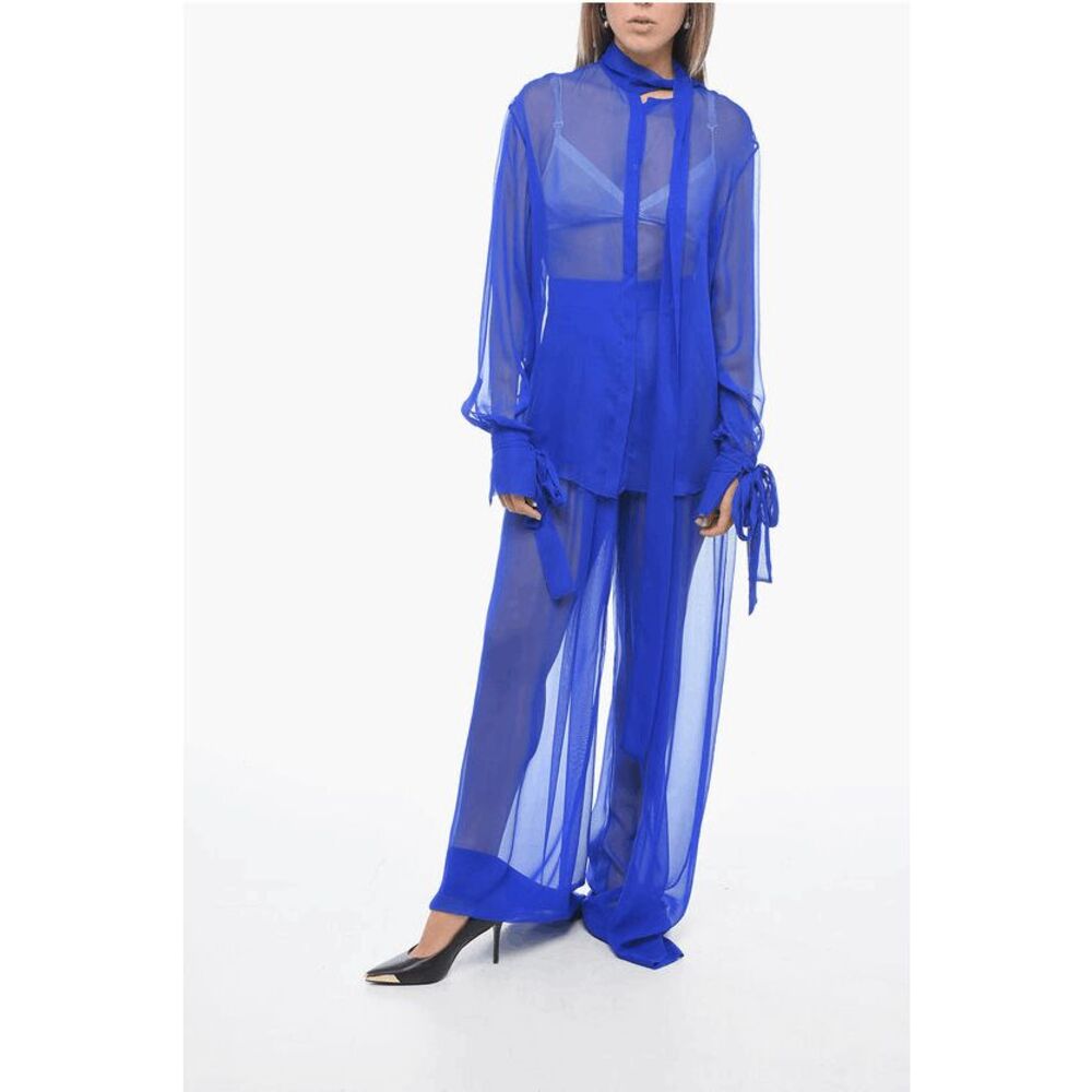 NWT LaQuan Smith Semi Sheer Silk Long Sleeve Tie-Neck Blouse Medium $1100